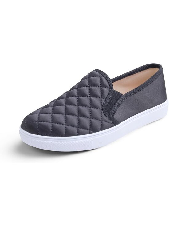 Shoes - Women's Black Quilted Satin Silky Casual Slip On Comfort  Loafer Flats Shoes